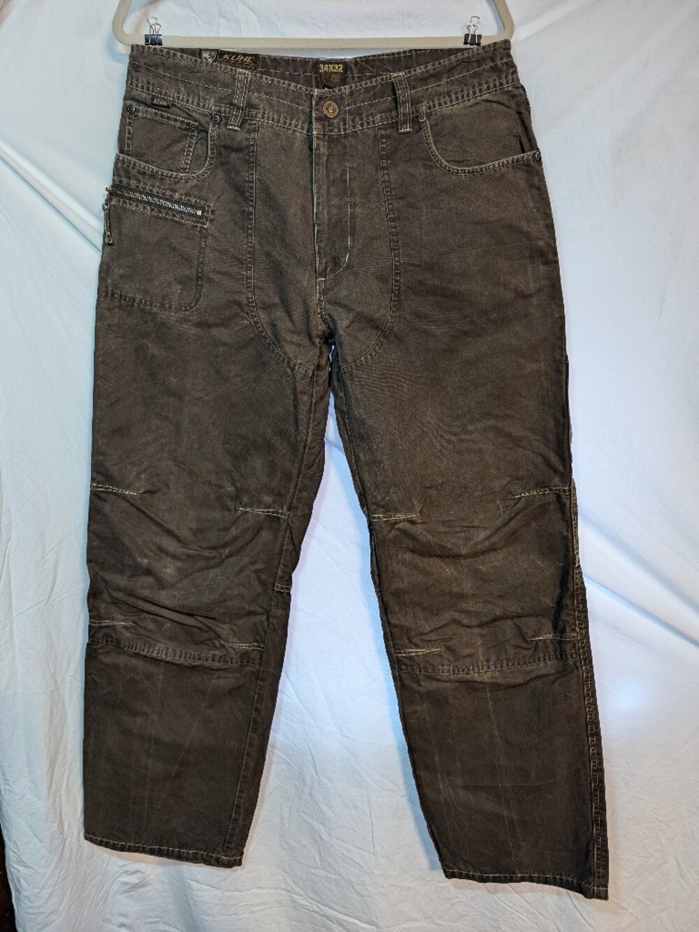 Kuhl Crag Series Mens Khaki Brown Work Hiking Pants 34x32 Articulated Knee
